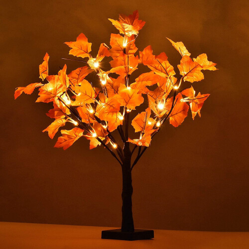Árvore de bordo de outono pré-iluminada de 24 polegadas com 24 LEDs brancos quentes.
