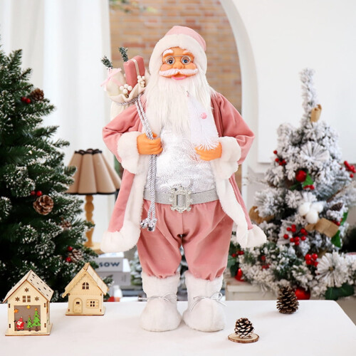 Santa Claus Plush Figurine Pink Robe 1 pc 2