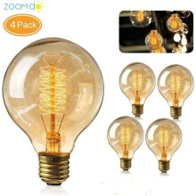 Bombilla Edison vintage tipo globo E27 - Zoomdo - Blanco cálido 40W - Paquete de 4
