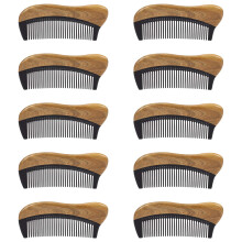 10X Natural Green Sandalwood Hair Comb - No Static Wooden Fine Tooth Black Horn Comb (Green Sandalwood)