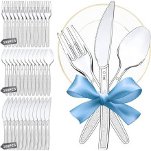 300-Piece Reusable Plastic Cutlery Set (Forks, Knives, Spoons) - Perfect for Holidays, Family Gatherings