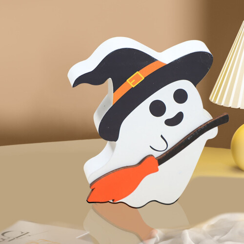 Halloween ghost wooden table decor, white witch pumpkin 1