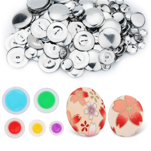 100Pcs Button Covers, Cover Button Kit with 5 Different Sized Buttons and Tools for Make Your Own Button 1