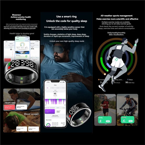 Smarter Ring mit Multifunktionsdisplay, Unisex-Ring mit Herzfrequenz-, Blutsauerstoff- und Schlafüberwachung für Android und IOS 13 2