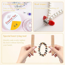 Outil de Nouage de Perles pour la Création de Bijoux : 4 Pinces à Ressort, Butée de Perles, 2 Pinces à Nœuds en Bois, 4 Fils Élastiques