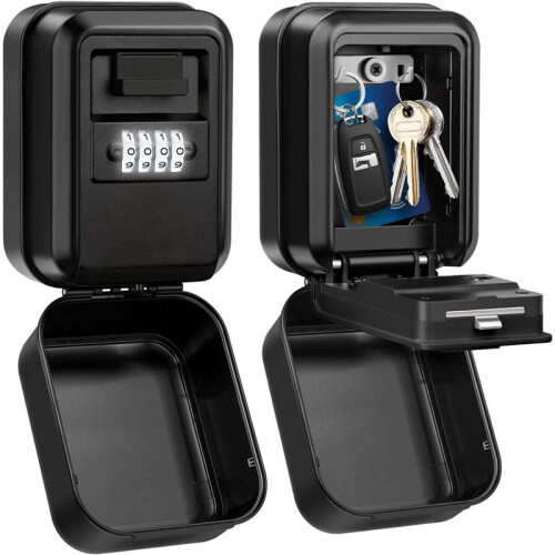Key Lock Box, Waterproof Wall Mount Lock Box for Keys with Code, 4 Digit Combination Lockbox for Home Office Garage A