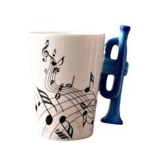 240Ml, Music Ceramic Mug Cute Coffee Tea Milk Stave Mugs and Cups with Handle Novelty Gifts,Trumpet