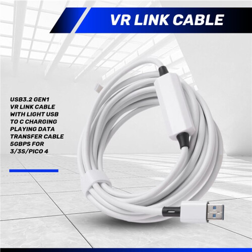 USB3.2 Gen1 VR Link Cable with Light USB to C Charging Playing Data Transfer Cable 5Gbps for Meta Quest 3/3S/ 4 2