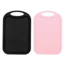 2x Plastic Chopping Block Meat Vegetable Cutting Board Non-Slip Anti Overflow with Hang Hole Chopping Board Black &