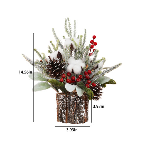 Mini Pre-Lit Christmas Tree with Berries Pinecones Flocked 2