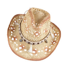 Braided Paper Straw Cowboy Hats Wide Brimmed Openwork-Khaki 2