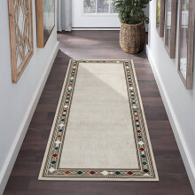 Runner Rug Beige Bordered Non-Slip 2x6 Ft