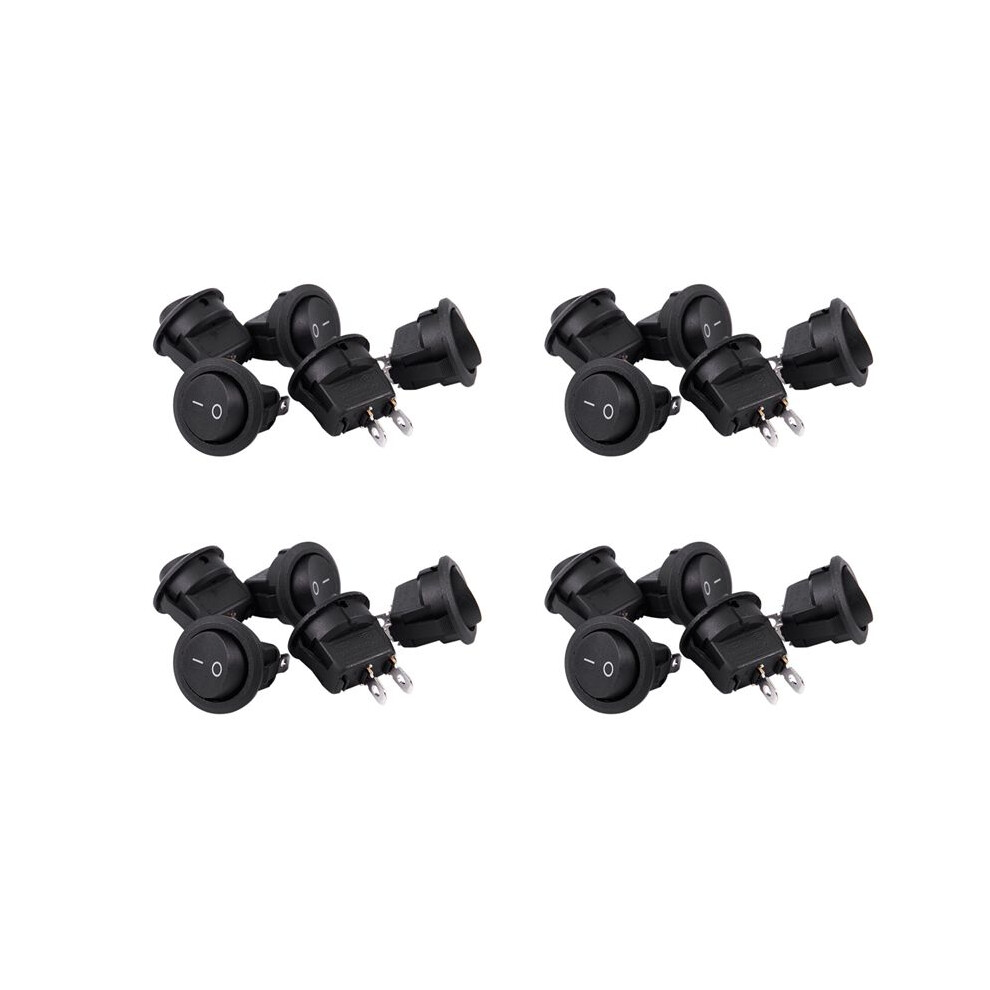 20Pcs Spst Button /Off Round Rocker Ac 6A/250V 10A/125V Black 6031891308993