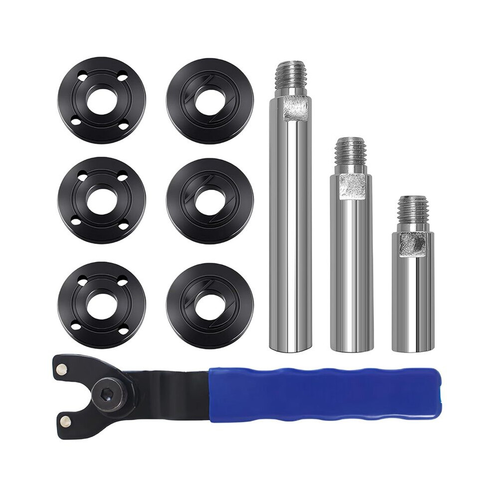 Angle Grinder Wrench 5/8In-11 Angle Grinder Extension Shaft With 6Pcs Spanner Flange Grinder Nut,3In,4In&5.5In Extension 4712341811158