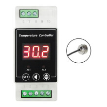 LED Rail Thermostat DC8-24V 2-Way Relay Din Rail Mounted Controller Heating and Cooling Temperature Alarm Controller A