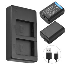NP-FW50 Ladegerät-Set, 2-Steckplätze, 7,4 V, 2000 mAh, Schwarz