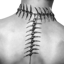 Silver Thorn Spikes Fishbone Necklace Surrealist-fish necklace