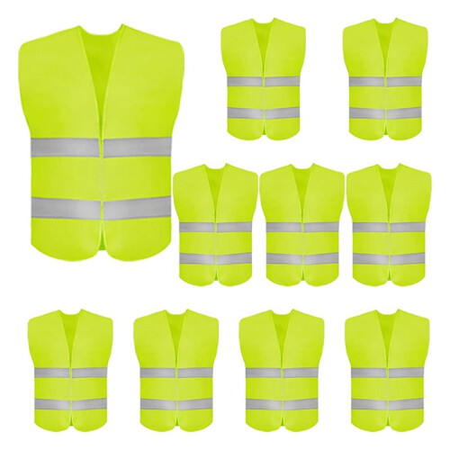 10Pack High Visibility Safety Vest for Traffic Work, Running, Security Guard,Construction Vest with 2 Reflective Strips
