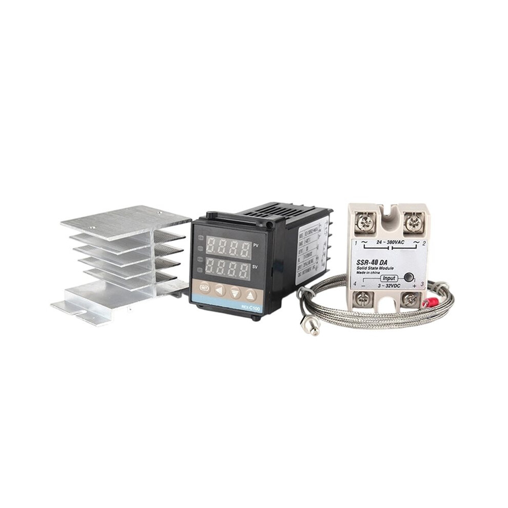 Rex-C100 Digital Pid Thermostat Temperature Controller With Heat Sink Rex-C100/ 40Da Ssr Relay/K Thermocouple Probe 6033286484541