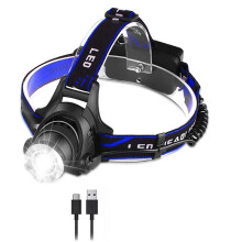LED-Stirnlampe, Wiederaufladbar, 3 Beleuchtungsmodi, Teleskop-Zoom-Taschenlampe, Superhelle Lichter für Camping