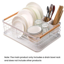Dish Drying Rack with Wooden Handle,Multifunctional Kitchen Tabletop Drainer - Rust, Space Saving Organizer