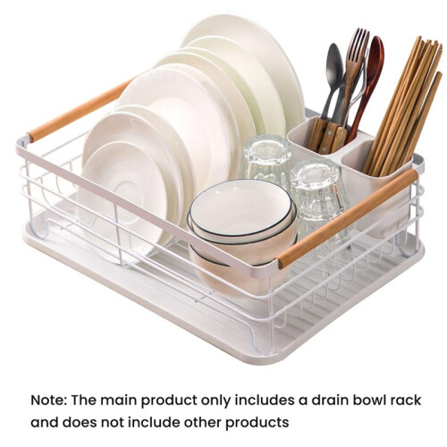 Dish Drying Rack with Wooden Handle,Multifunctional Kitchen Tabletop Drainer - Rust, Space Saving Organizer