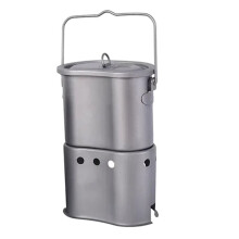 Titanium Cookware Set Portable Wood Stove Firewoods Furnace with Hanging Pot for Ultralight Picnic BBQ Grills
