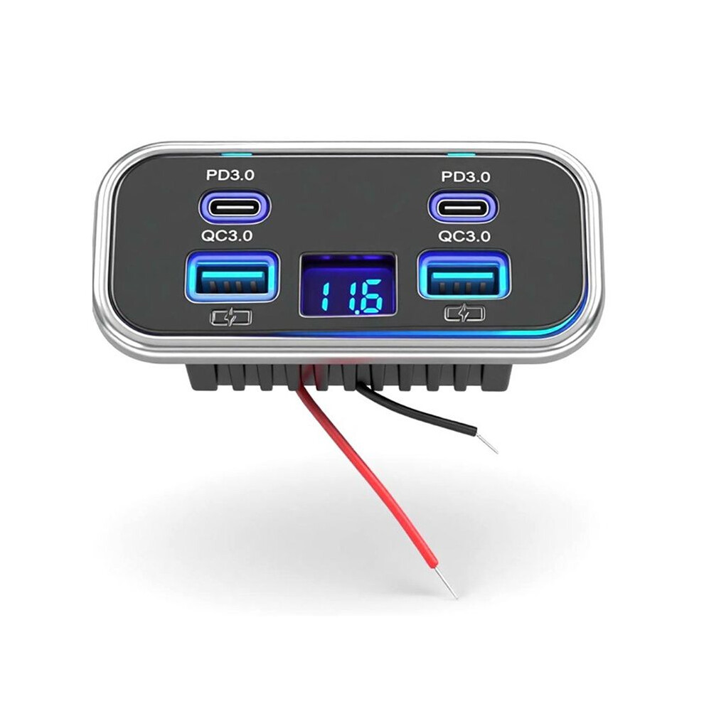 Quad-Port 12V Usb Outlet Rv Panel Dual Pd3.0 20W & Qc3.018w Car Usb Port Charger With Voltmeter For Bus Truck Marine 4712970523170