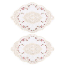 2Pcs Vintage Oval Lace Table Placemats Exquisite Flower Embroidered Doilies Vase Mat 12.2 X 16.9 Inch