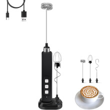 Wiederaufladbarer Handmilchaufschäumer mit 3 Abnehmbaren Edelstahl-Schneebesen, -Aufschäumstab für Kaffee, Matcha und Proteinshakes
