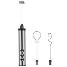 Elektrischer 3-in-1-Milchaufschäumer mit 3 Einstellbaren Geschwindigkeitsstufen, -Handmixer und Abnehmbarem Edelstahl-Schneebesen