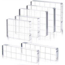 7 Pcs Acrylic Stamp Block Set, Smll Clear Stamping Tools with Grid Lines Assorted Sizes for Scrapbooking, Card Making