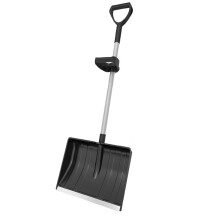 Snow Pusher Shovel for Driveway Car Garage, Snow Removal Plow with D-Grip Handle Aluminum Strip, Ergonomic