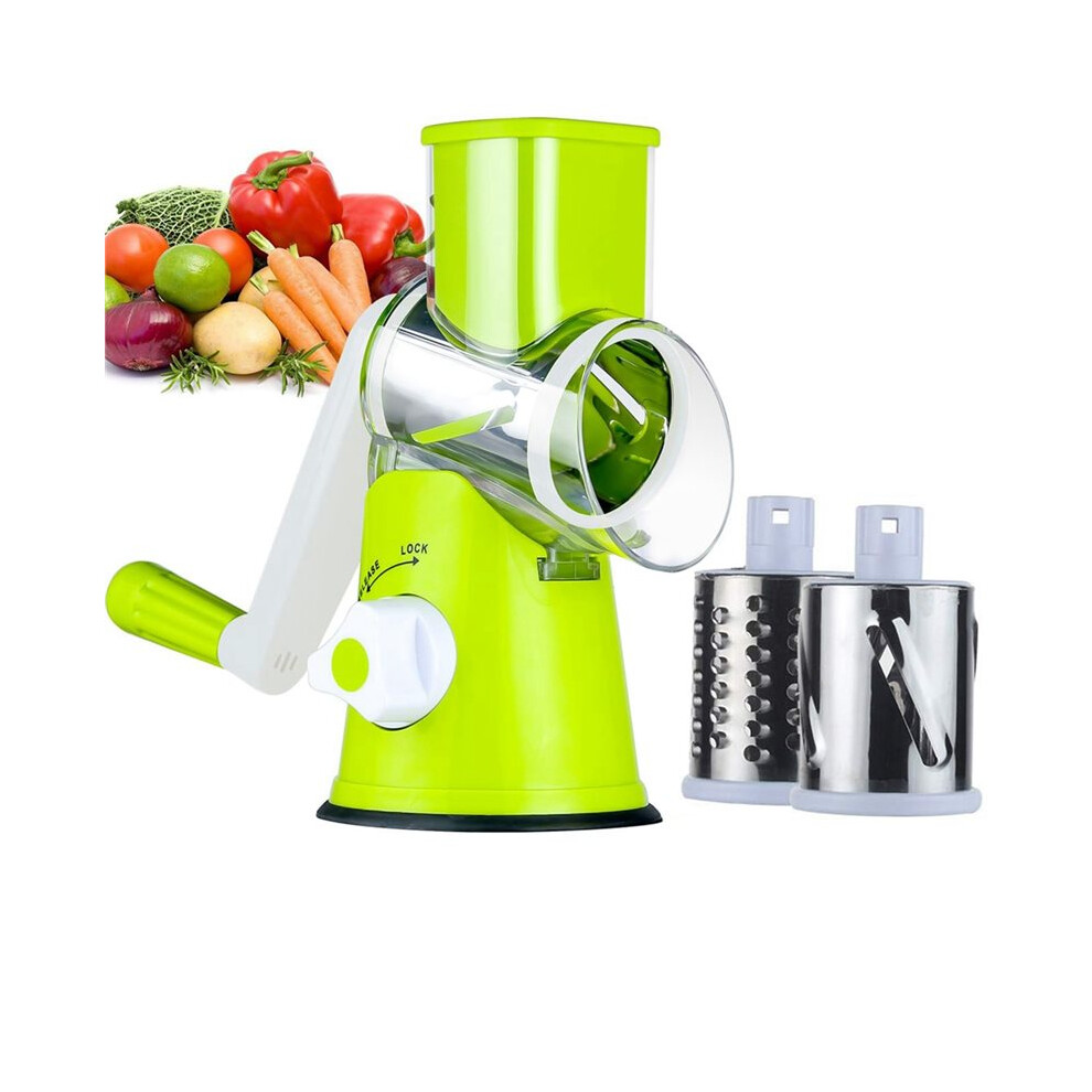 Rotary Cheese Grater Shredder, Speed Kitchen Manual Round Mandolin Slicer Grinder With 2 Drum Blades B 4712469555491