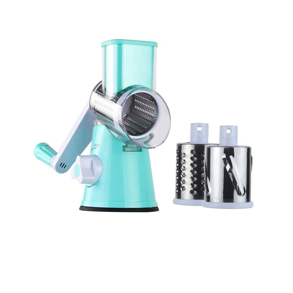 Rotary Cheese Grater Shredder, Speed Kitchen Manual Round Mandolin Slicer Grinder With 2 Drum Blades C 4713706966117