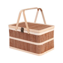 Paniers Tissés en Bambou Portable Pique-Nique Fruits Support Naturel Couvercle Pain Zongzi Organisateur