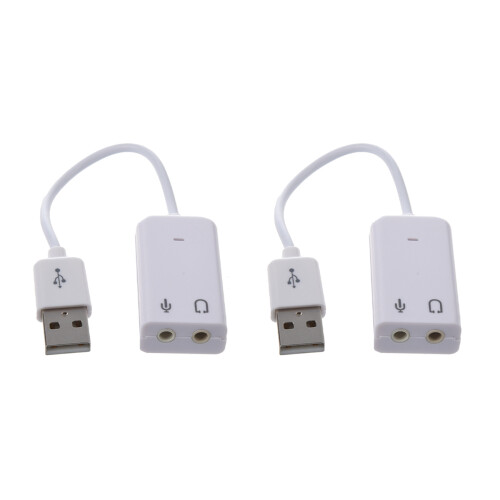 2X 3.5mm Microphone Earphone Socket USB 2.0 Sound Card Speaker Audio Adapter White