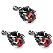 3X Collier en Acier Inoxydable de Pendentif en Forme de Patte de Gragon Incruste Perle Rouge Du Style Gothique pour Hommes, 23 Pouces de Chaine