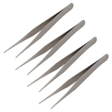 4X Pointe Fine Ton Argent Pincettes Droite Pointu