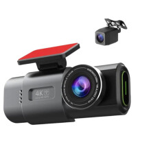 4K Dashcam Camera Recorder GPS Wifi 64G Parking Dual Lins med 1080P Backkamera Night Vision Svart Låda för Bil