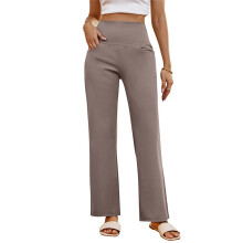 Woman Yoga Pants with Pockets Loose Casual-milk coffee L