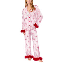 Pajamas for Women Set Silk Satin Feather Bow Heart-Suit 5 XXL