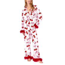 Pajamas for Women Set Silk Satin Feather Bow Heart-Suit 7 M