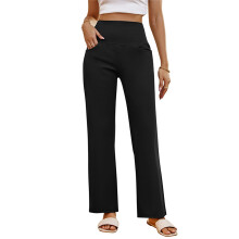 Wide Leg Pants Yoga Pants with Pockets Stretch Loose-Black XL