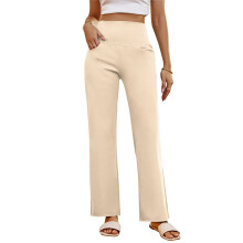 Women Wide Leg Yoga Pants Casual Work Dress Pants-Apricot M