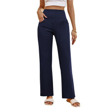 Wide Leg Pants Yoga Pants with Pockets Stretch-Dark Blue L