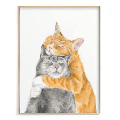 Kunsttryk "Forelsket kat" af Crystal Ho, akvarel, 250 g/m²