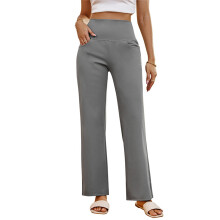 Women's Wide Leg Pants with Pockets High Waist-Light Gray L