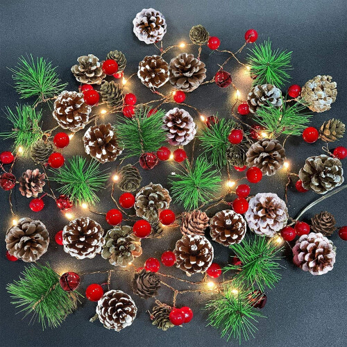 Pine Cone Garland with Warm Lights 7FT 20LED