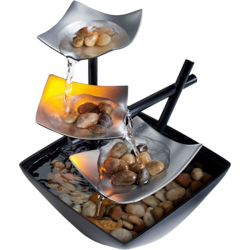 Fonte Zen de mesa com design de 3 níveis e luz LED.
